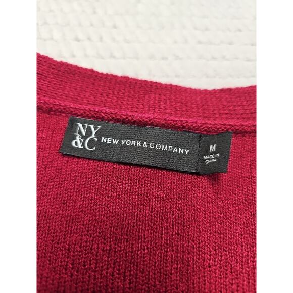 New York & Company Sweater Womens Medium Argyle Cardigan Balloon Sleeve Vneck - Picture 4 of 7